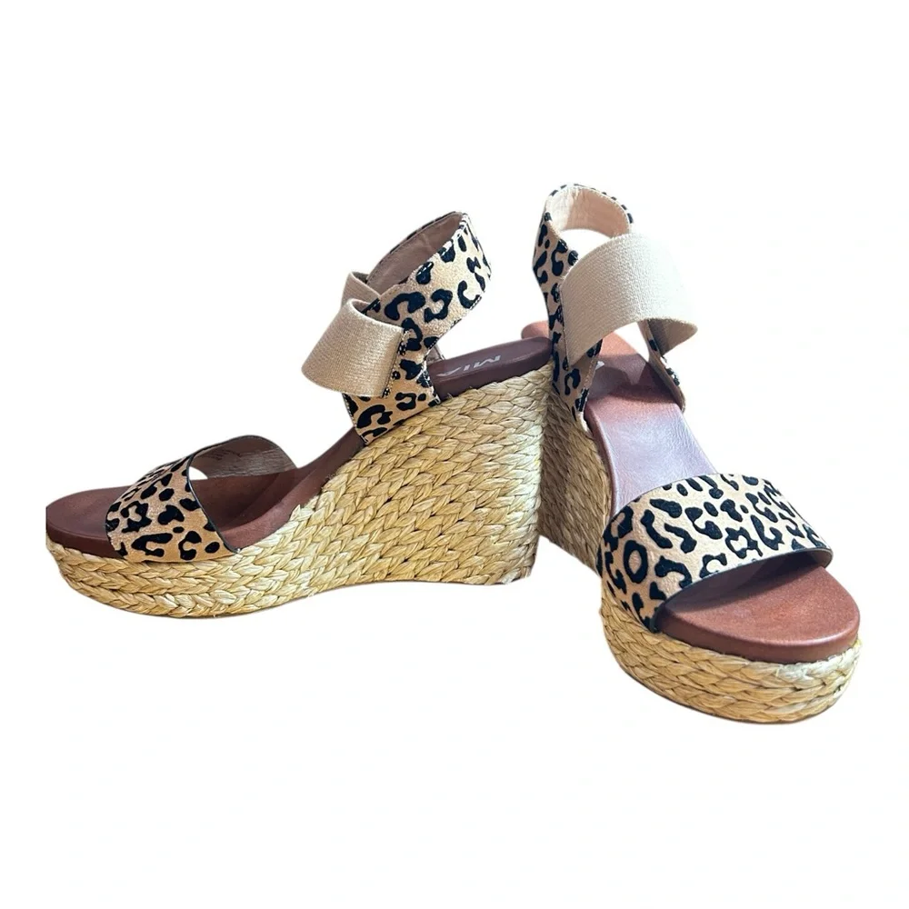 Leopard Print Espadrille Wedge Sandals Platform Elastic Strap MIA Womens Sz 9.5